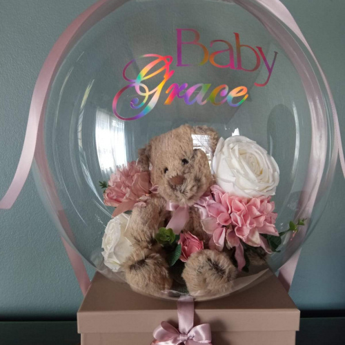 Bobo Balloon with Mini Teddy & Floral Gift Box