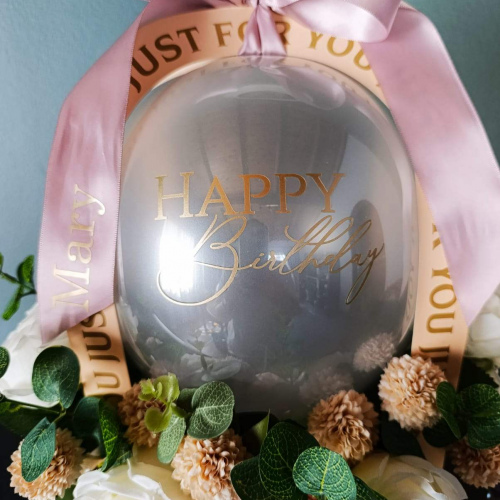 Latex Balloon in Gift Box with Flower Arrangement – Elegant Birthday Balloon Gift