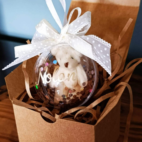 Personalised Christmas Bauble with Mini Teddy - 6cm